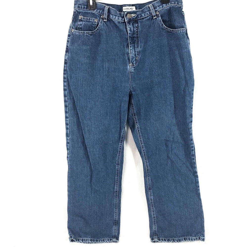 Cherokee‎ jeans women's 14 blue denim medium wash momcore Strait cut